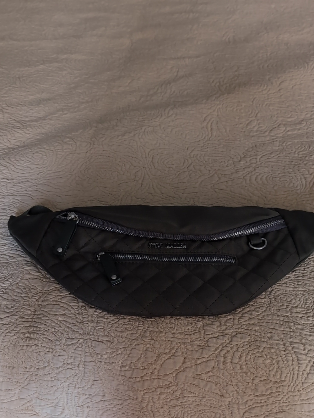 Steve Madden Black Quilted Belt Bag with Dual Zippers